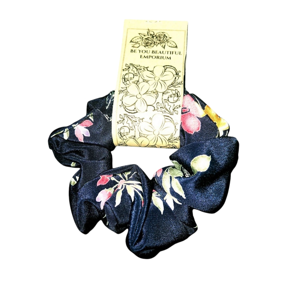 Floral Scrunchie - Navy Blue. 2-Pc. Set. Item No. S-103.